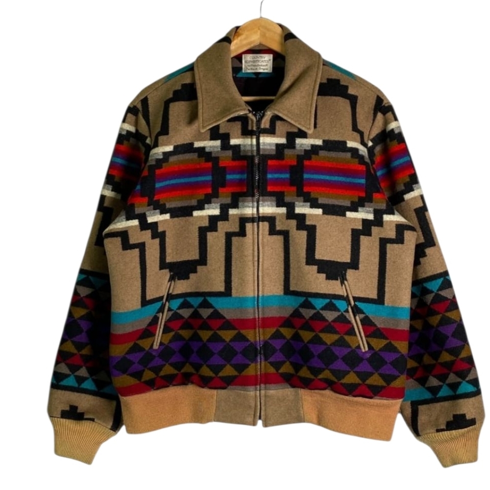 Pendleton Sophisticates Wool Navajo Bomber Beige Black Red Blue Size Large